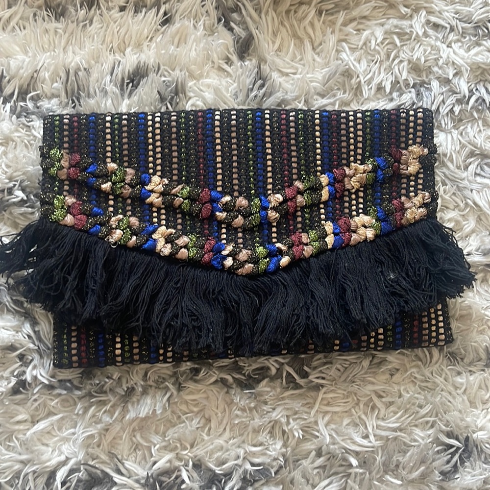 Stella & Dot Woven metallic fringe clutch - LIKE NEW!